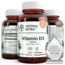 Natural Nutra Vitamin D3 400 IU Softgels, Gluten-Free Vitamin D, 100 Count | Supports Immune Function, Bone & Teeth Support, Cardiovascular Support