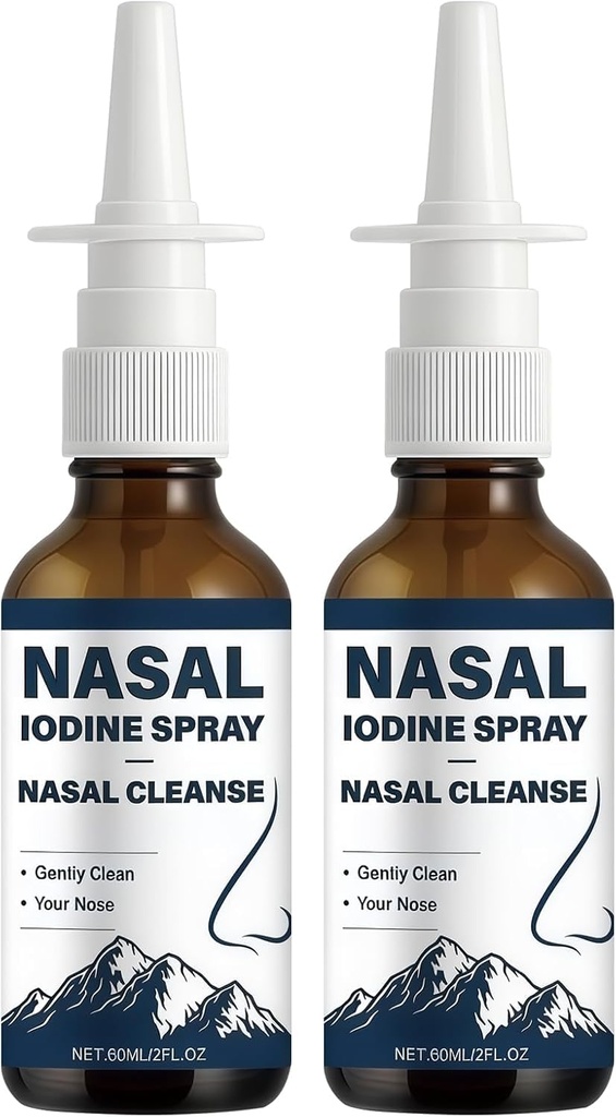 Lmoy Lodine Nasal Spray, Daily Nasal Cleanse & Care Mist with Iodine & Fulvic Acid for Dry Air, Travel & Daily Use (2PCS*60ML)