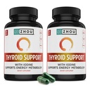 ZHOU Thyroid Support - Thyroid Supplement for Women & Men with Zinc, Iodine, & Selenium, Cellular Energy Thyroid Complex with Ashwagandha, Kelp - 60 Veggie Capsules (Pack of 2)