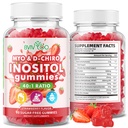 Myo-Inositol & D-Chiro-Inositol Gummies with Vitamin D3, Magnesium Glycinate, Folate & Zinc, Inositol Supplement for Female Health, Sugar Free, Strawberry Flavor, 60 Count