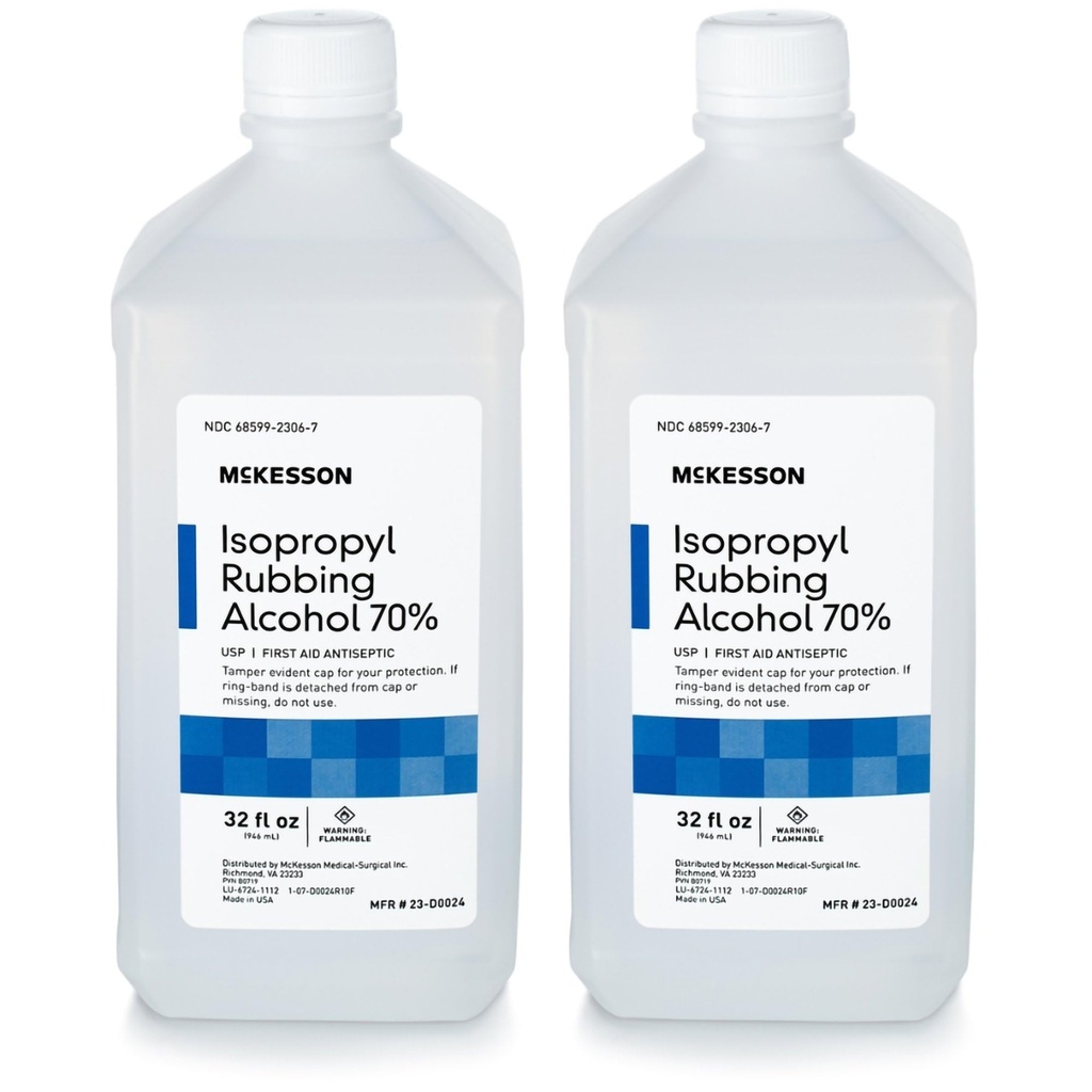 McKesson Isopropyl Rubbing Alcohol 70% [2 Count] USP First Aid Antiseptic, 32 oz