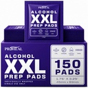 XXL Sterile Alcohol Prep Pads 150 Count - 70% Isopropyl Alcohol Wipes, Individually Wrapped - 2 Ply - Good for Injection Sites and Keeping the Skin Clean, Extra Extra Large 1.75" x 3.25" Pad
