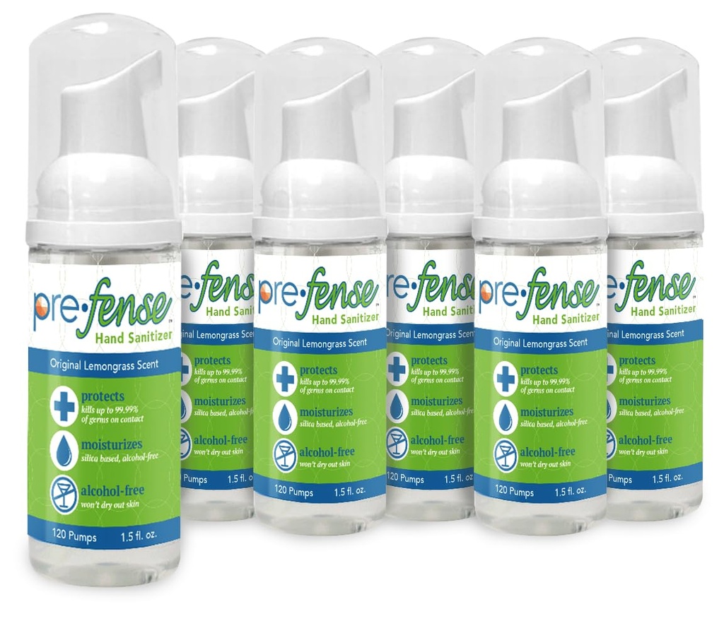Travel Foam Hand Sanitizer - Kills 99.9% of Common Germs - Alcohol-Free - Moisturizing, Non-Skin Drying, Water-Based Formula - Made in USA - Lemongrass Scent -Travel Size - 1.5 oz - 6 Pack