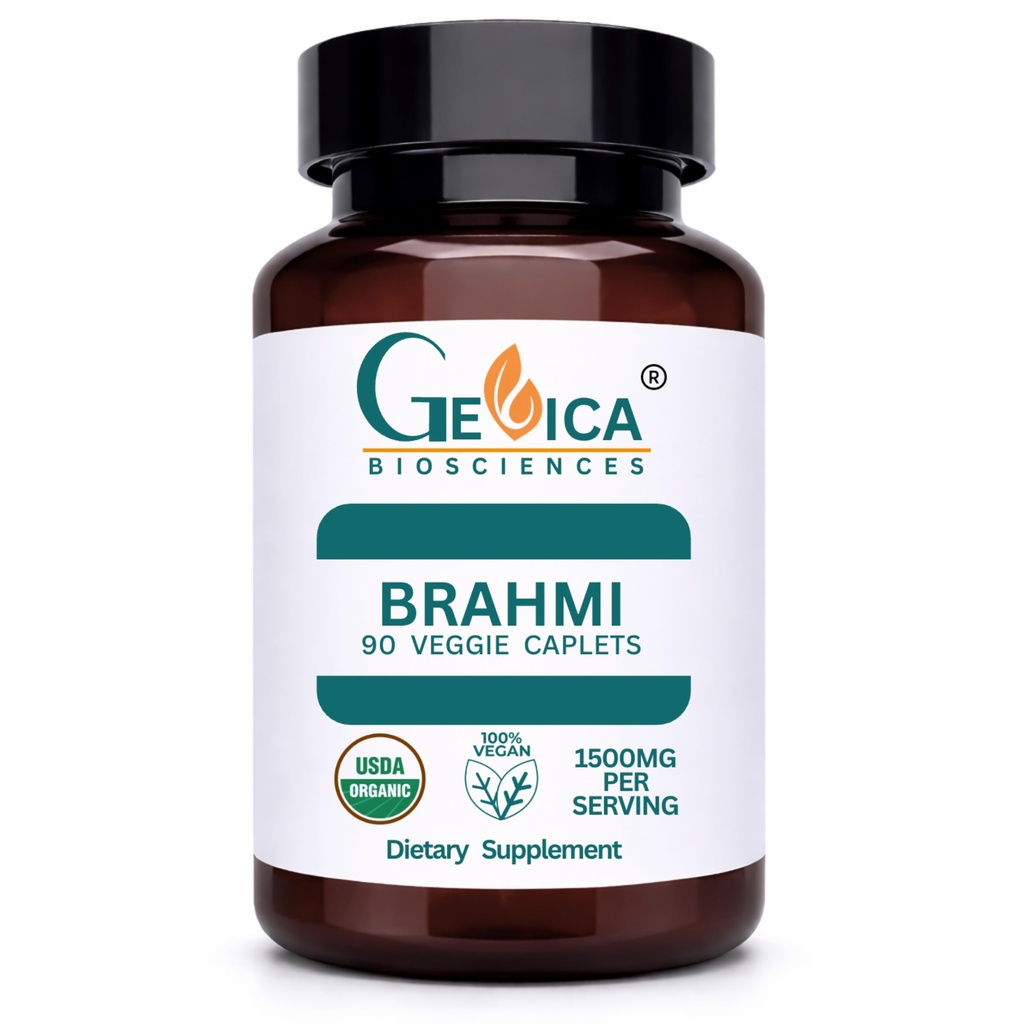 Brahmi – USDA Organic, 1500 mg per Serving, Bacopa monnieri Whole Herb, No Extract, NPOP & BioAgriCert Certified, 90 Vegan Caplets