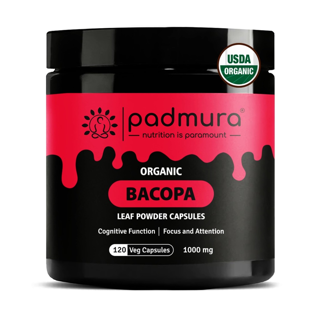 Organic Bacopa Monnieri Leaf Powder Capsules | USDA Organic | Vegan | Gluten Free | 120 Capsules | 1000mg | for Cognitive Function | Focus | Attention