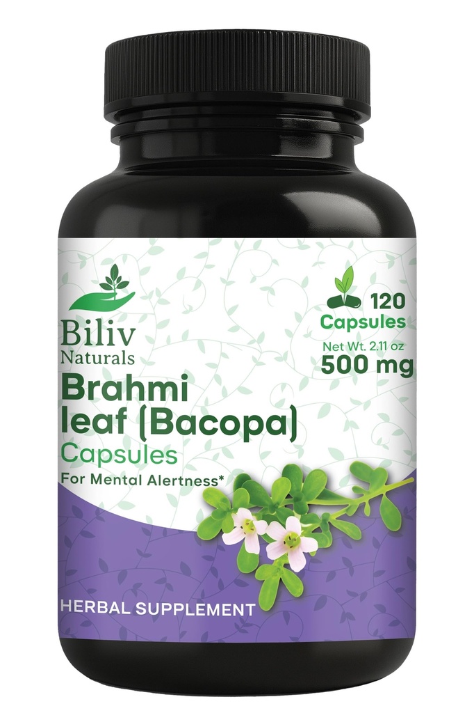 Bacopa Supplement - Bacopa Monnieri, Brain, Focus and Memory Support, Vegan, Gluten-Free - 500 mg, 120 Capsules.