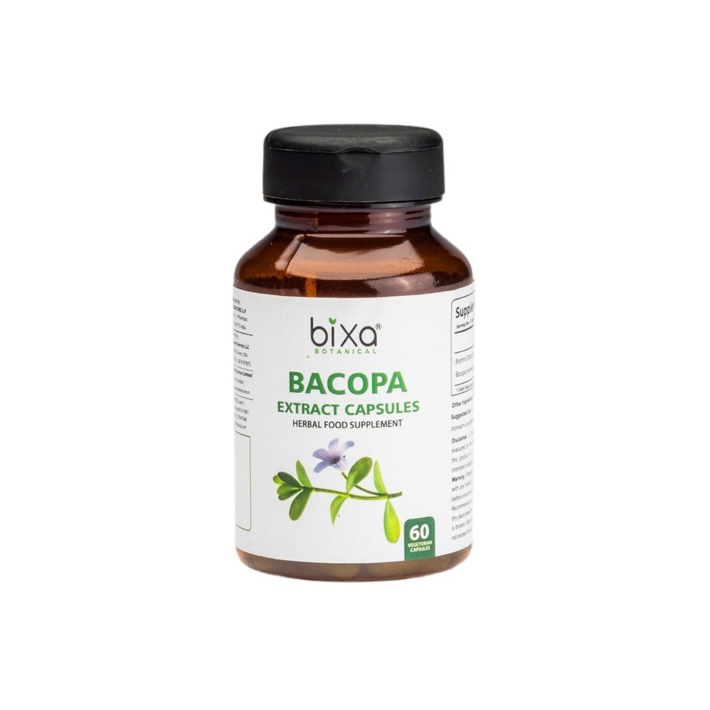 bixa BOTANICAL Bacopa (Brahmi/Bacopa Monnieri/Brahmi Leaves) ǀ Ayurvedic Herbal Supplement | Gluten Free, Non-GMO, Steam Sterlized, Vegan, 100% Pure 450 Mg Veg Capsules (60 Count (Pack of 1))