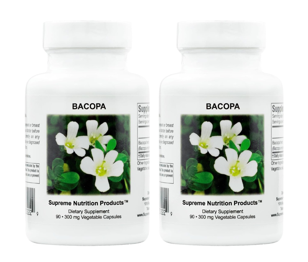 Supreme Nutrition Products Bacopa, 90 Pure Bacopa Herb Vegetarian Capsules (Pack of 2)