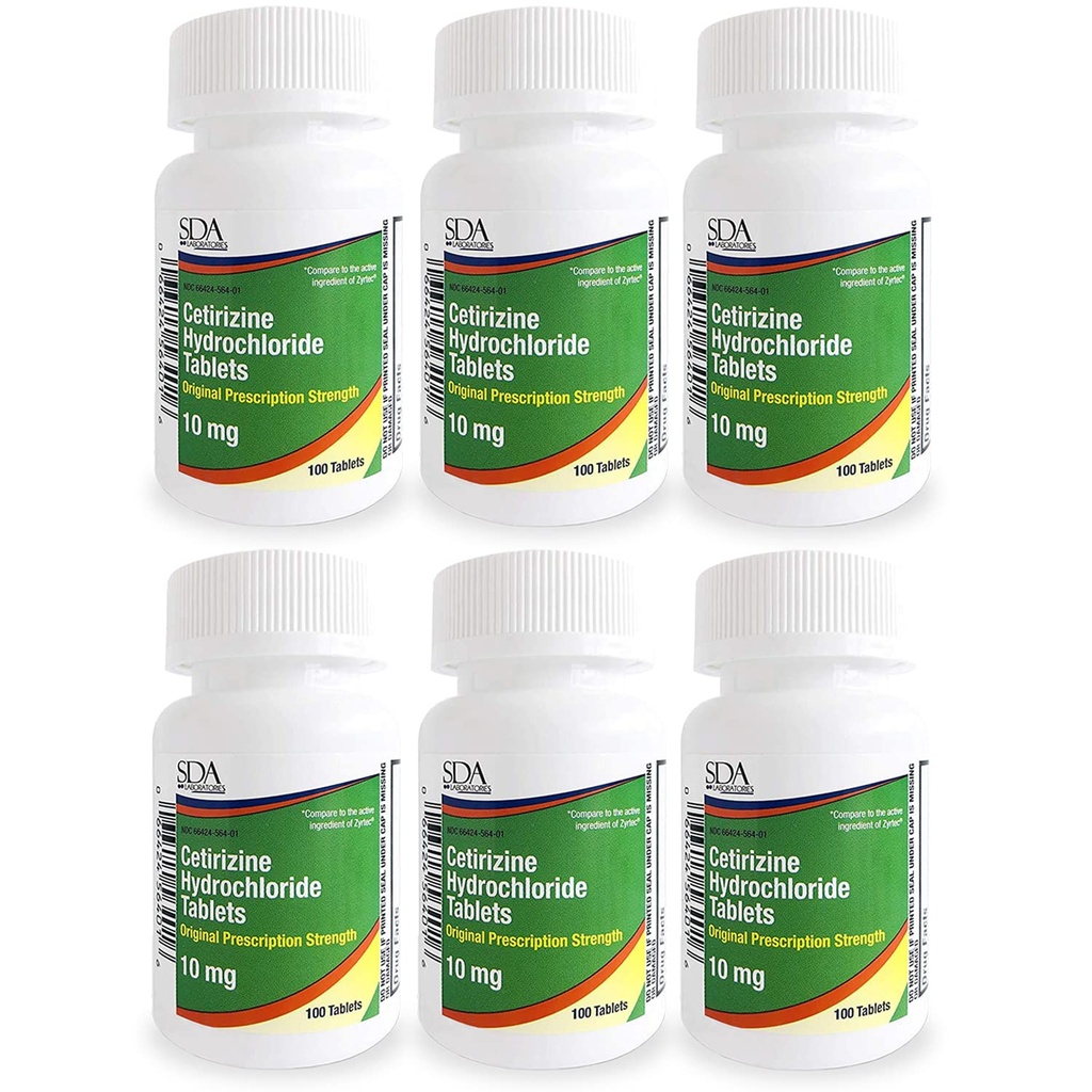 SDA LABORATORIES All Day 24-Hour Allergy Medicine 100 Count Antihistamine for Allergies, Pollen, Hay Fever, Dry, Itchy Eyes | Cetirizine HCl 10mg Tablets (Pack of 6)| Total 600 Tablets