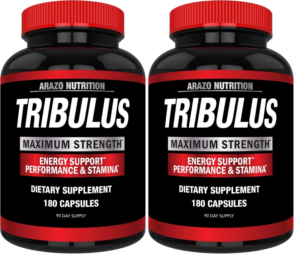 Arazo Nutrition Tribulus Terrestris 1500mg Extract Powder – 180 Capsules - Energy Booster with Estrogen Blocker (Pack of 2)