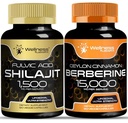 Shilajit Pure Himalayan Organic Capsules with Naturally Occuring Fulvic Acid with Berberine Supplement - Berberine with Ceylon Cinnamon | Bundle