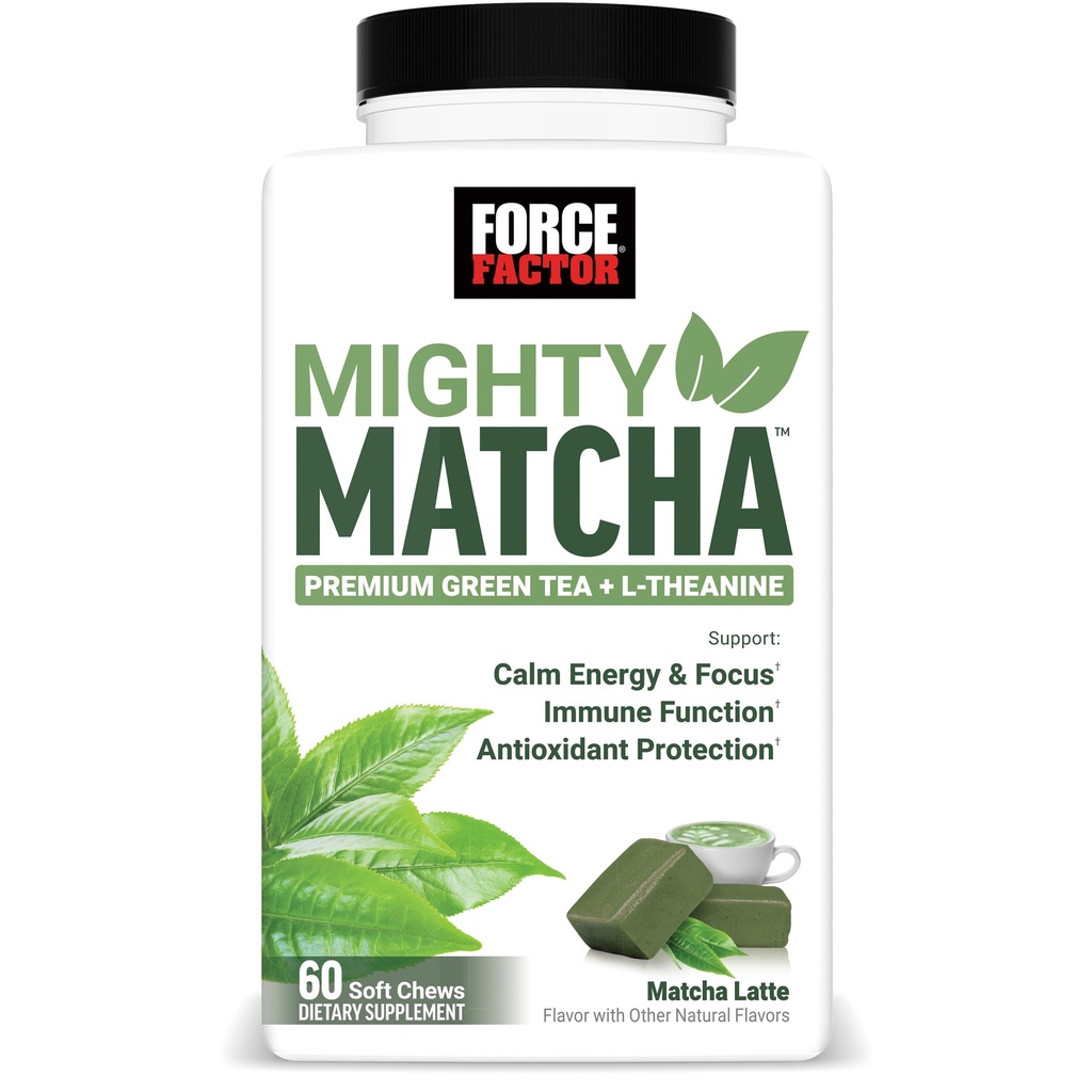 Force Factor Mighty Matcha, Premium Organic Matcha Green Tea with L-Theanine & B Vitamins to Support Calm Energy, Focus & Antioxidant Defenses, Matcha Latte, 60 Soft Chews