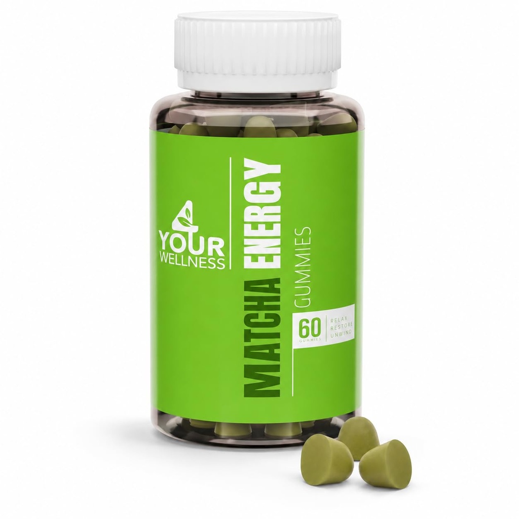 Matcha Green Tea Energy Gummies with Vitamin B12, B3, CoQ10 for Daily Energy and Metabolism Support - Vegan, Gluten-Free, Non-GMO, Kosher - 30 Day Supply, 60 Count Supplement