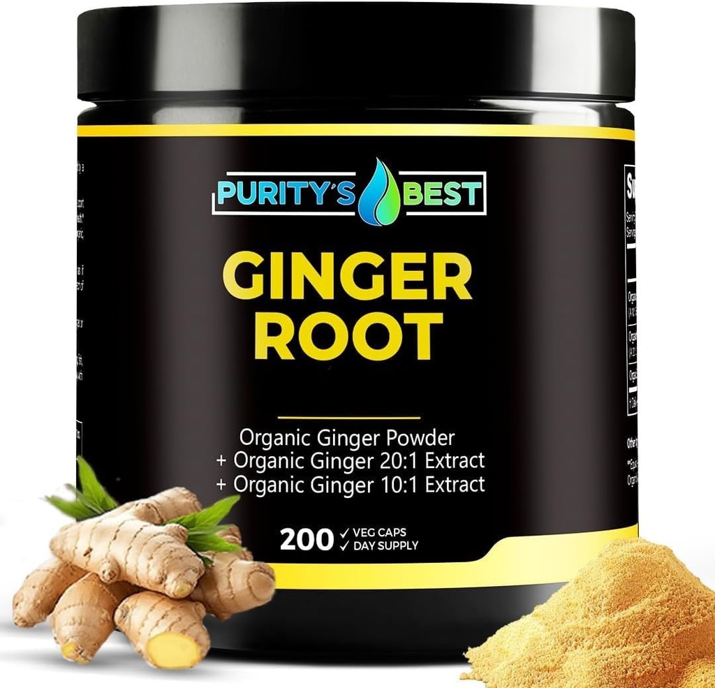 Purity’s Best Ginger Root Capsules, 200 Vegan Capsules - 200 Day Supply