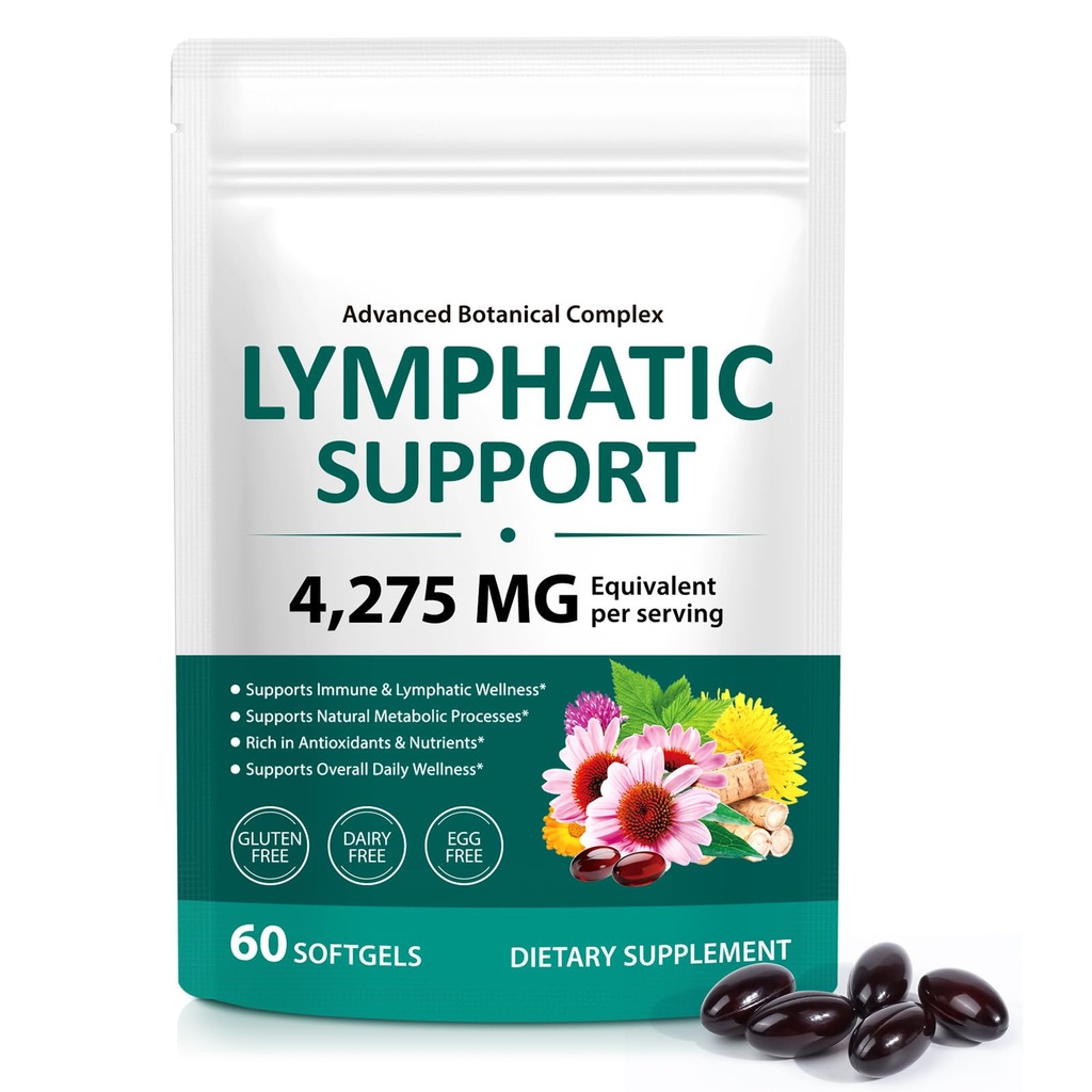 Lymphatic Drainage Supplements, Lymph System Support Supplement for Women & Men, Promotes Healthy Circulation & Fluid Balance, Natural Herbal Blends - 60 Softgels