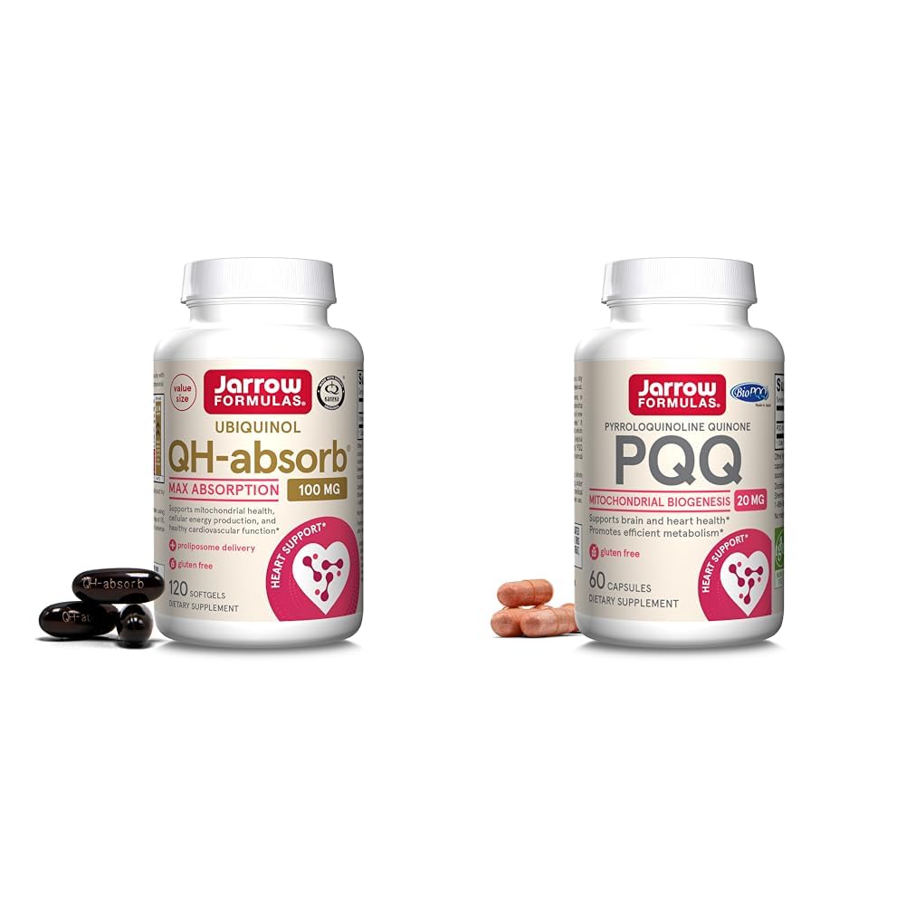 Jarrow Formulas CoQ10 Ubiquinol 100mg 120 Softgels & PQQ 20mg 60 Capsules - Mitochondrial & Heart Health