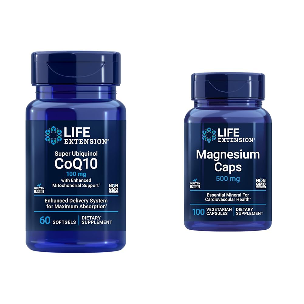 Life Extension Super Ubiquinol CoQ10 with Enhanced Mitochondrial Support, ubiquinol CoQ10 & Magnesium Caps, 500 mg, Magnesium Oxide, Citrate, Succinate, Heart Health