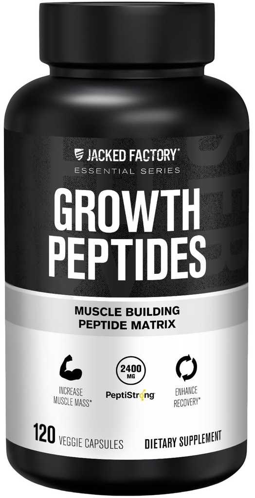Jacked Factory Growth Peptides – Peptides for Muscle Growth with PeptiStrong®, Supports Muscle Protein Synthesis, Muscle Builder, Strength & Recovery, Peptide Muscle Building Supplement, 120 Capsules