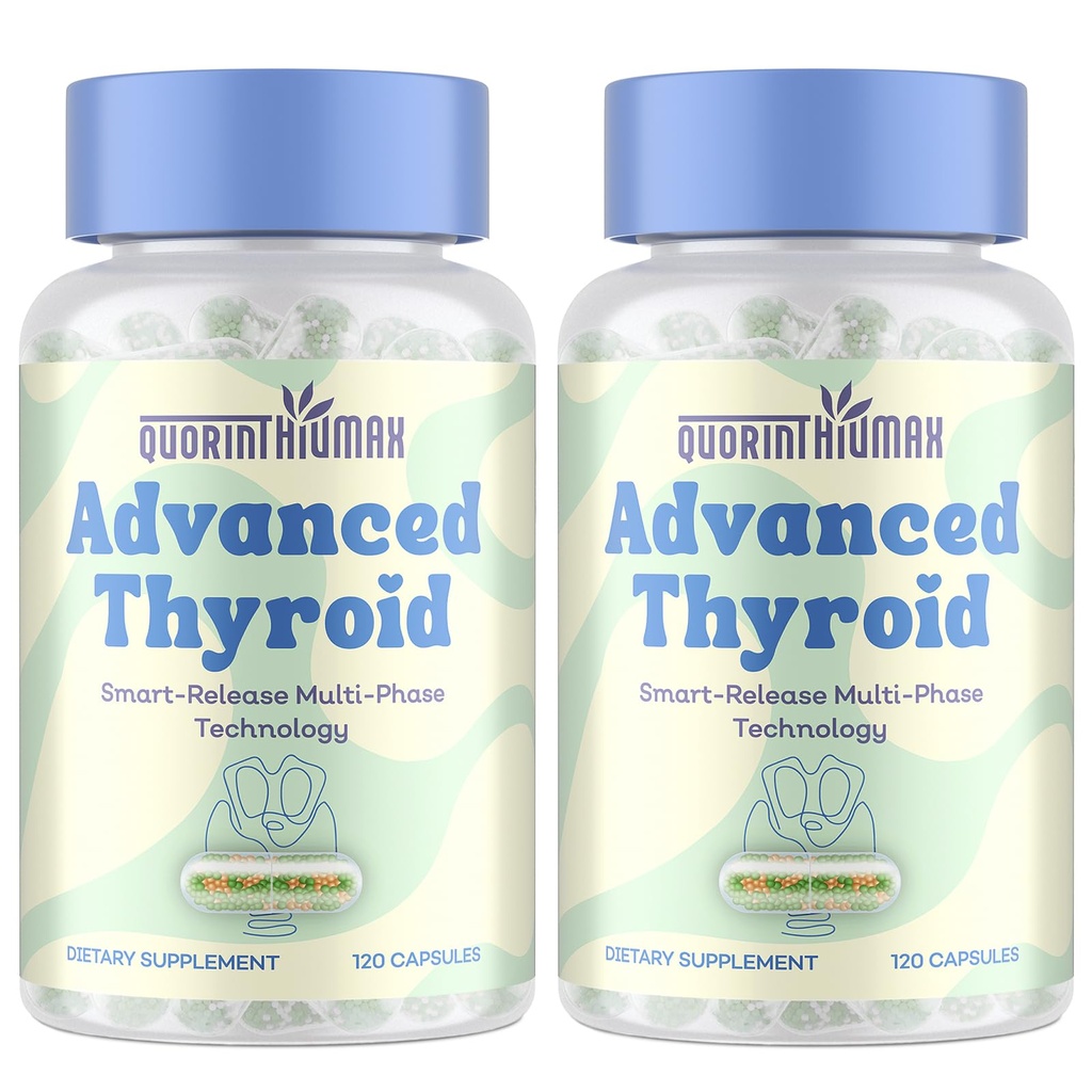 Thyroid Support Supplement for Women 120 Capsules - Smart-Release Micro-Beads with ThyroSynth™ & GutThyro™ - Advanced Thyroid Complex, Ashwagandha, Marine Collagen & 20B CFU Probiotics - 2 Bottles