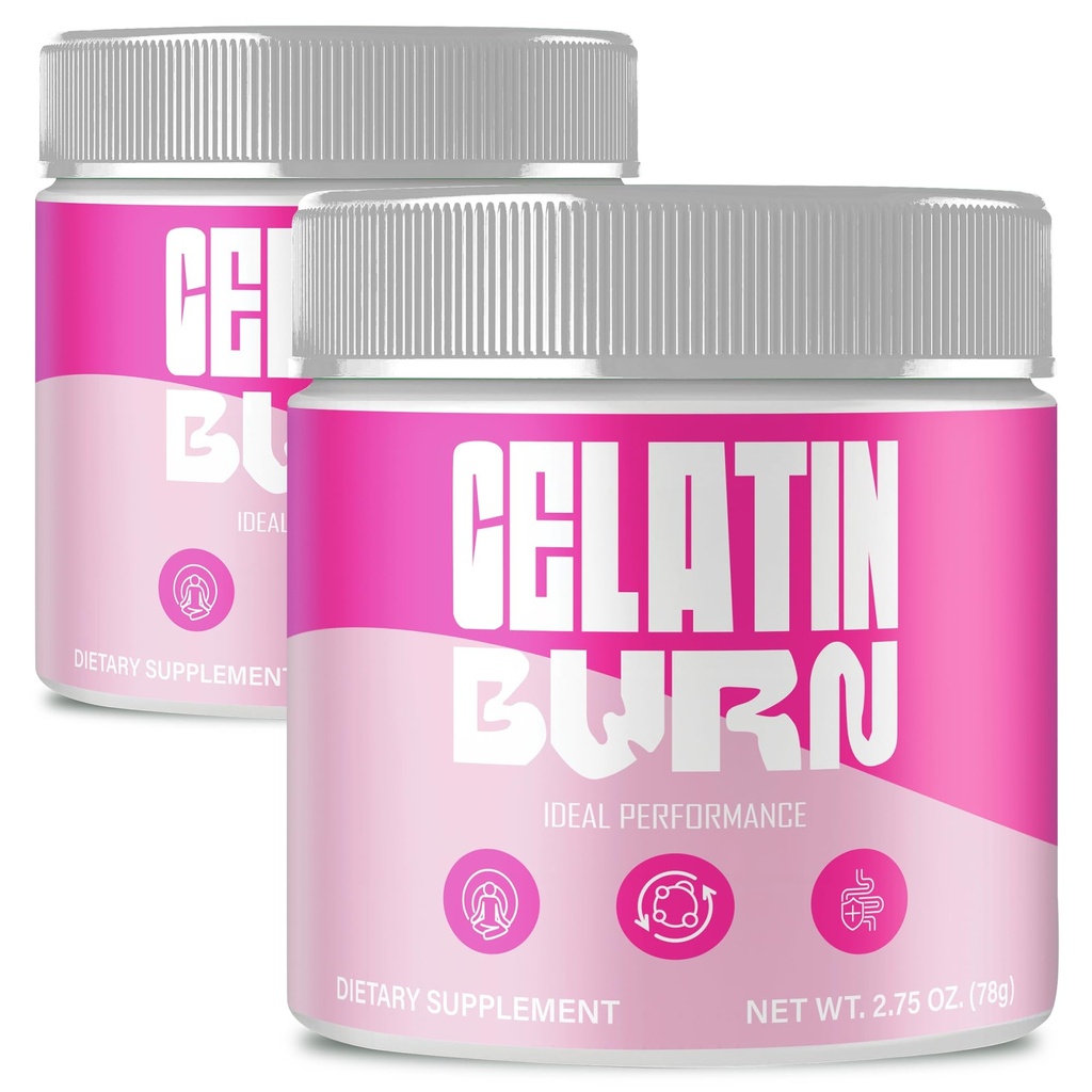 Gelatin Burn Powder, Official GelatinBurn Advanced Formula Powder Supplement - Maximum Strength, All Natural Wellness Energy Support Recovery & Fitness Boosting, Premium Gelatin Burn Reviews (2 Pack)