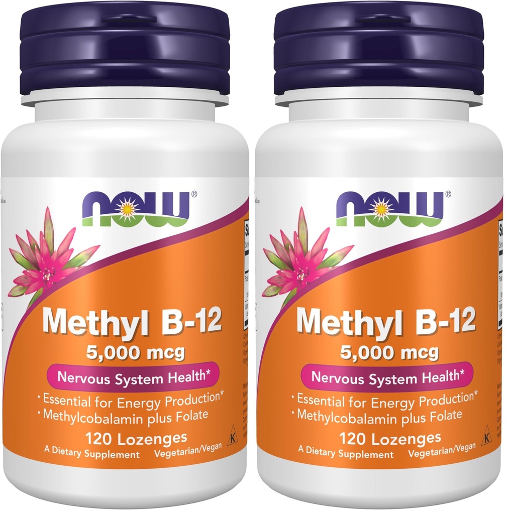 NOW Foods Supplements, Methyl B-12 (Methylcobalamin) 5,000 mcg, Nervous System Health*, 120 Lozenges, (Pack of 2)