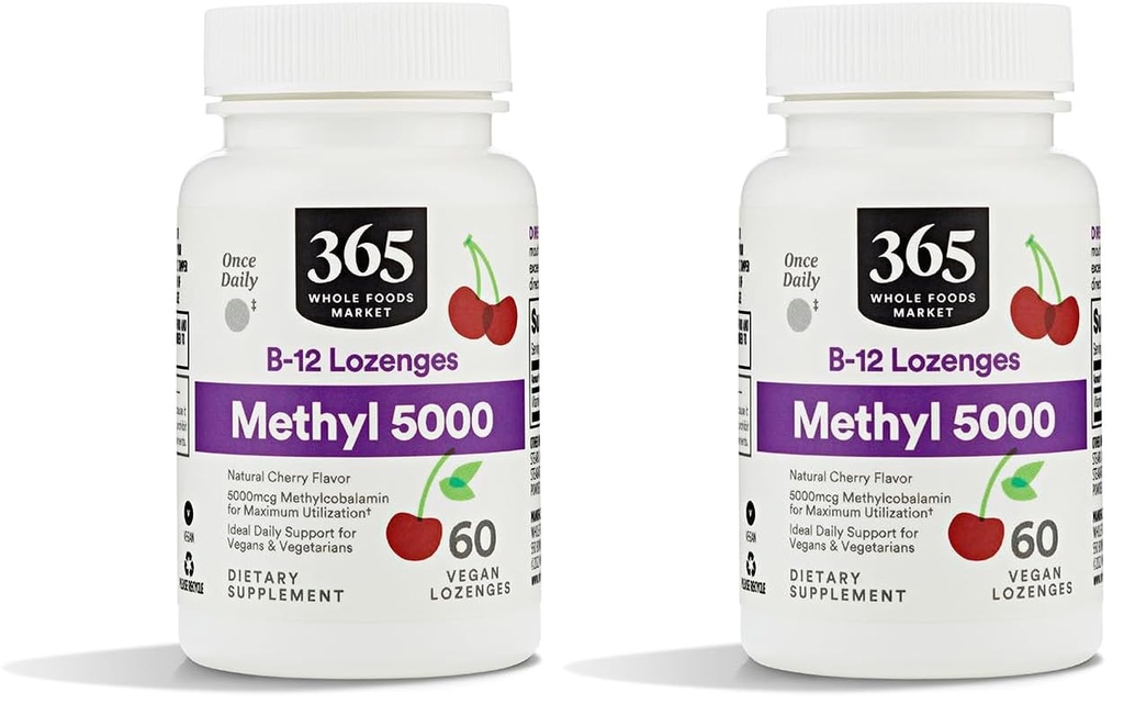 Whole Foods Market, Methyl B-12 5000Mcg Cherry, 60 Lozenges (Pack of 2)