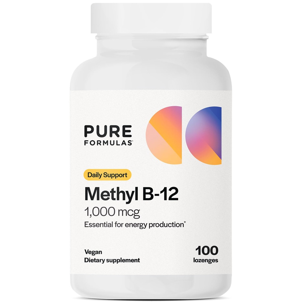 PureFormulas Methyl B12 Lozenges for Energy Boost & Nervous System Support, Vegan B12 Supplement with Methylcobalamin, Gluten-Free & Dairy-Free, Easy Absorption - 100 Count