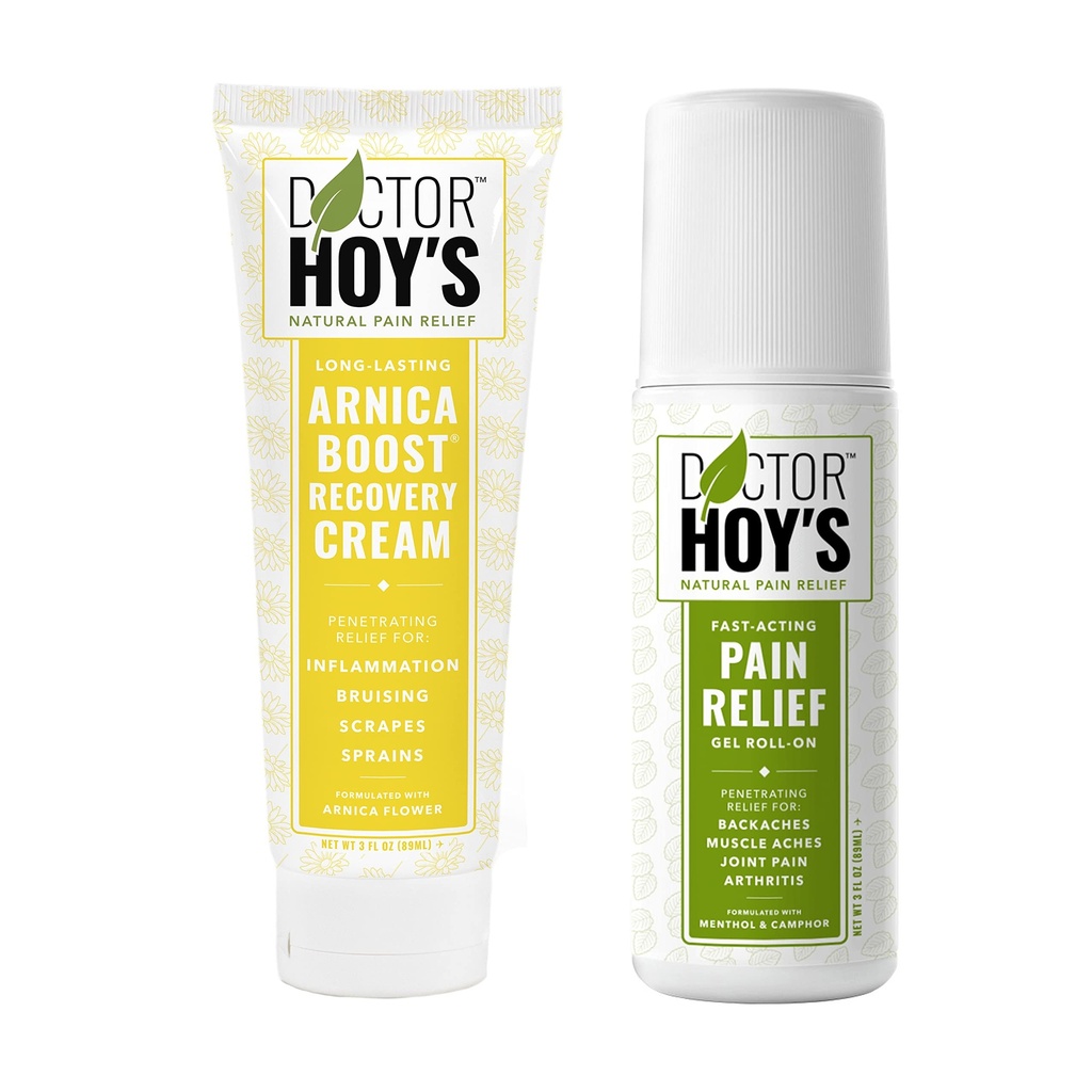 DOCTOR HOY'S Natural Pain Relief Gel and Arnica Boost Recovery Cream, Clean, Safe, Effective Natural Pain Relief and Anti-Inflammatory, 3 oz Combo Pk