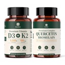 Vitamin D3 K2 5000IU Softgels & Quercetin Complex with Bromelain Zinc Vitamin C Supplement Bundle | 2 Bottles Total (120ct D3K2 +60ct Quercetin), D3K2 for Calcium & Bone Support + 7-in-1 Quer