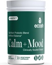 Ecobiotic Calm + Mood Probiotic — Gut–Brain Mood Support Supplement with Clinically Studied Strains (L. helveticus R0052, B. longum R0175, L. rhamnosus GG, L. plantarum 1012), Ashwagandha, VIT C & B6