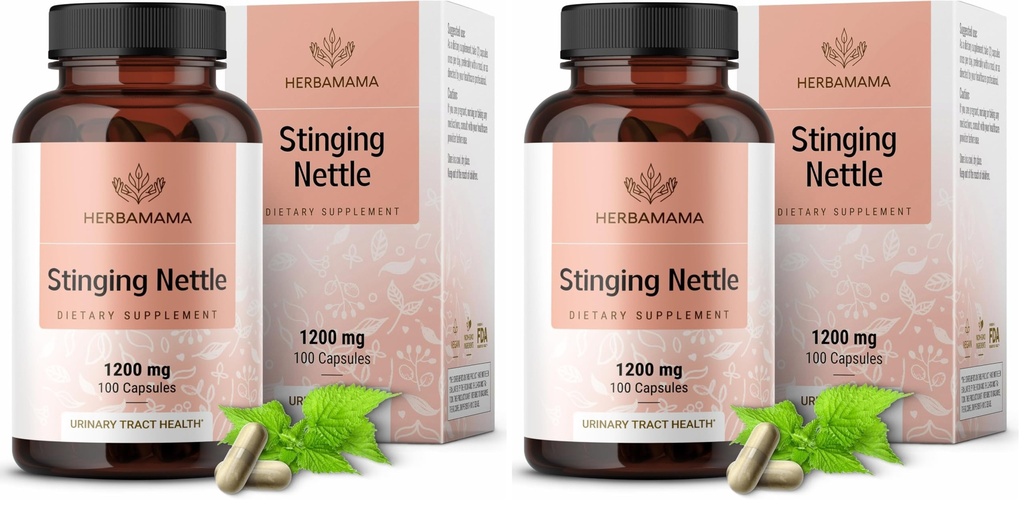 HERBAMAMA Stinging Nettle Capsules - 1200mg Stinging Nettle Root Extract for Urinary Tract Support - Vegan, Non-GMO Urtica Dioica Supplement (Pack of 2)