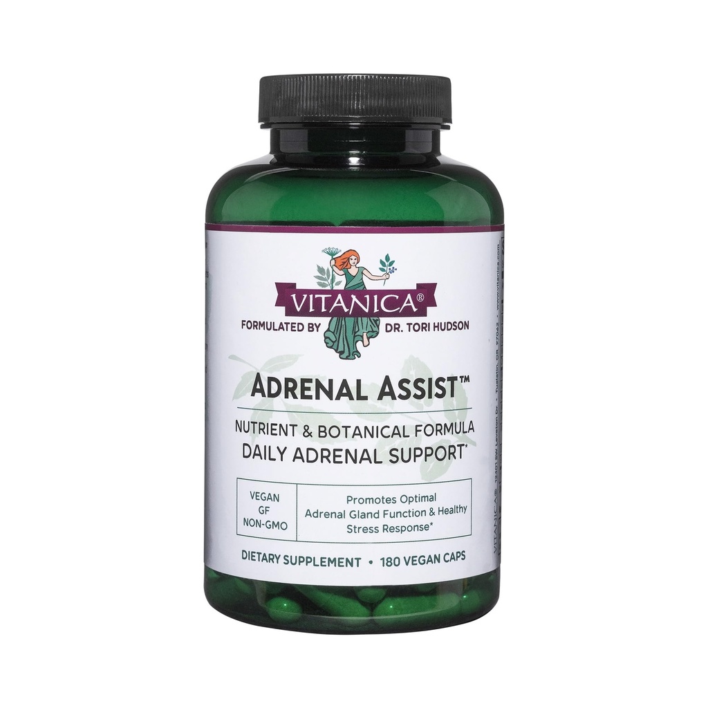 Vitanica Adrenal Assist - Nutritional Supplement with Tonic & Adaptogenic Herbs - Adrenal & Immune System Support Supplement with Zinc, Magnesium & B Vitamins - Lady - 180 Capsules