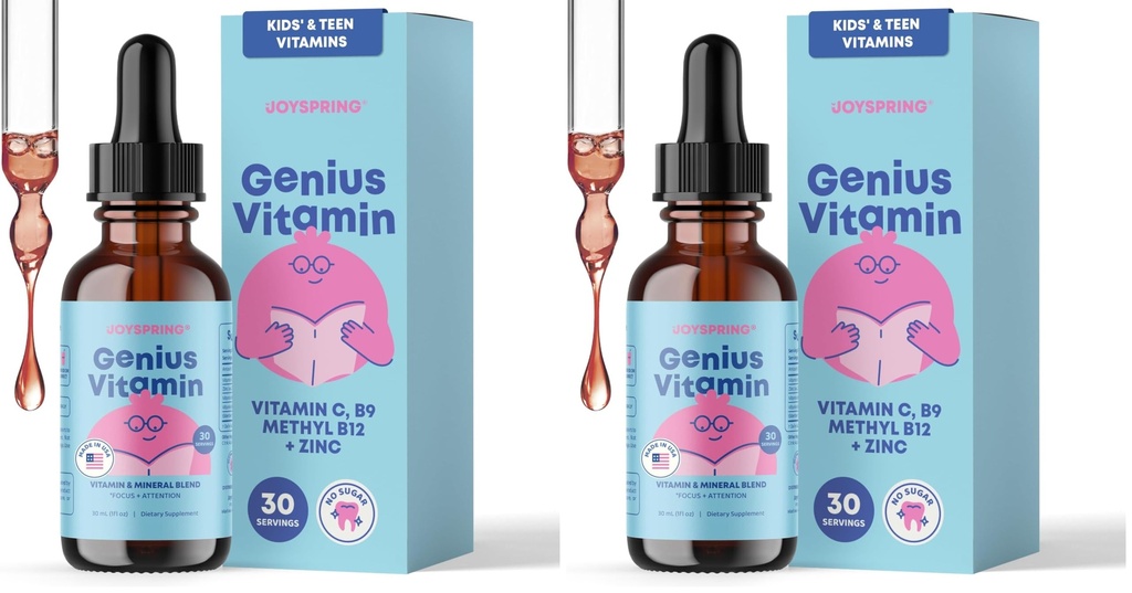 JoySpring Kids B Complex | Vitamin B Complex Liquid Drops with Elderberry, Zinc & Vitamin C | Support for Overall Wellness (1 fl oz) 30 Servings (Pack of 2)