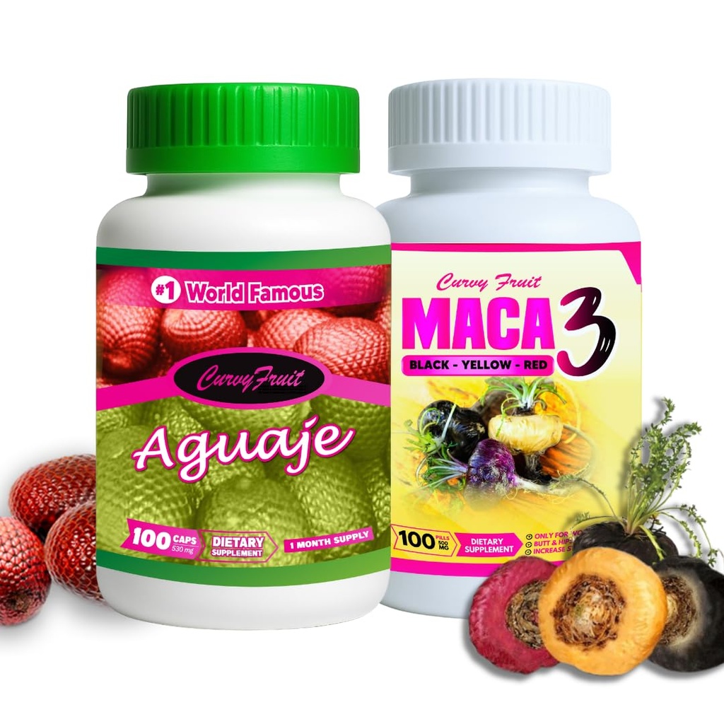 Bigger Booty & Wider Hips – Aguaje + Maca 3 Pills – Curvy Pack – Hormonal Curve Enhancer for Women | Feminine Balance, Energy & Wellness Support – 1 Month Supply