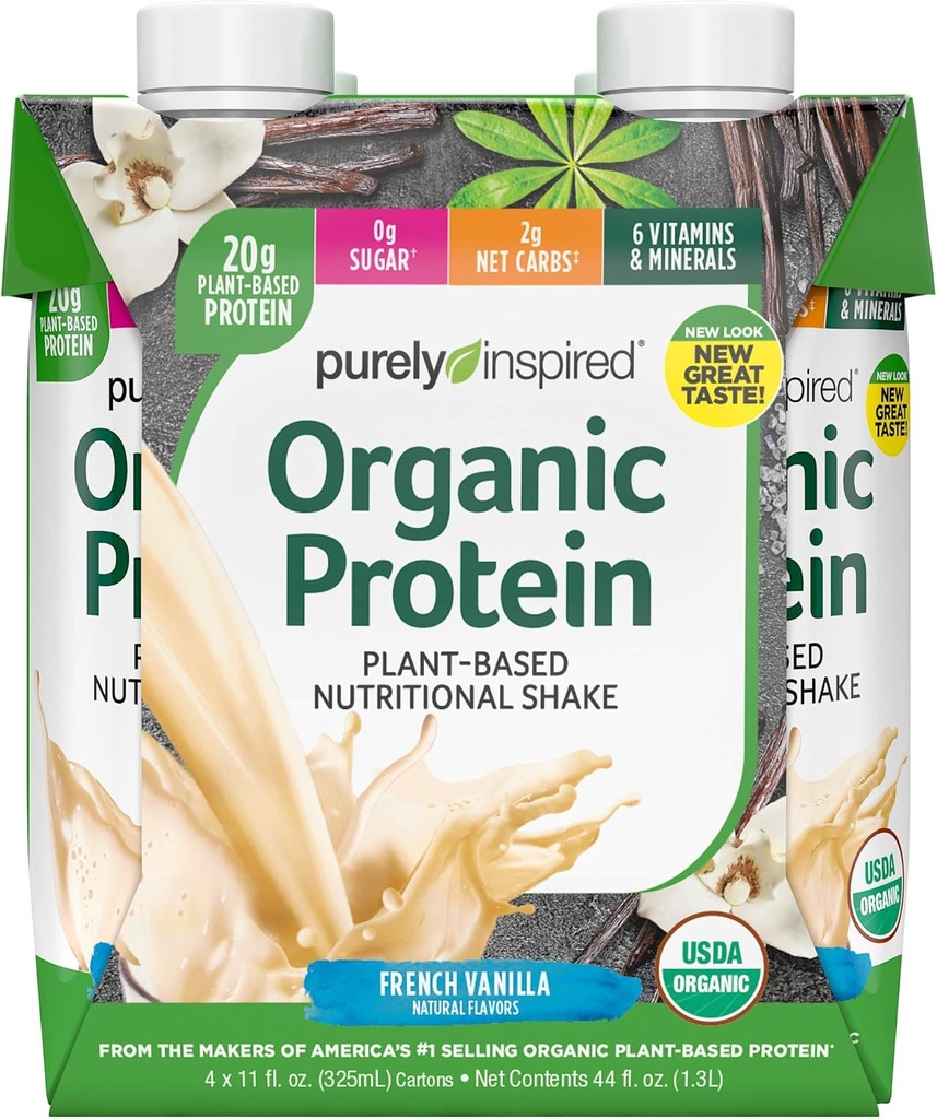 Protein Shakes İçki üçün hazırdır | Purely Inspired Organic Protein Shake | Bitki əsas protein 20g / Organic Protein İçki / Sports Nutrition RTD | French Vanilla, 11 fl. oz (Pack of 4)