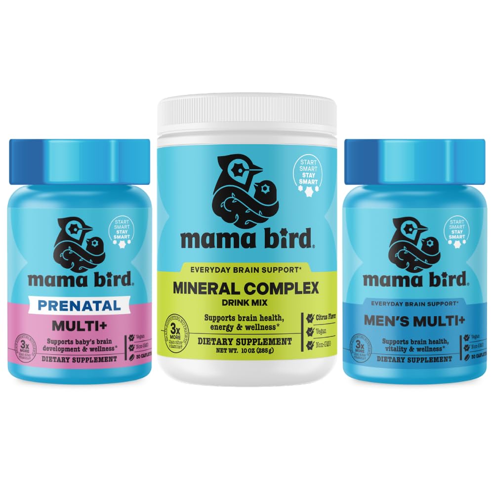 Mama Bird Brain-First Women's & Men's Preconception Set - Preconception Vitamins for Women & Men, Prenatal Multi+, Men's Multi+ & Choline - Methylfolate - Vegan - 30 Servings - Best Nest Wellness