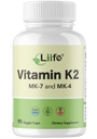 LIIFE Vitamin K2 600mcg Supplement with MK-7 100mcg & MK-4 500mcg,90 Vegetable Capsules for Bone & Cardiovascular Health | Non-GMO & Gluten Free