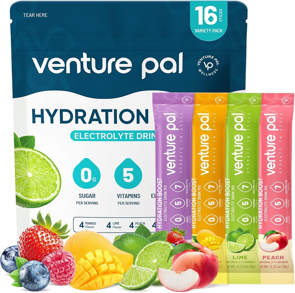 Emprendedores de po de electrolito libre de azucre Pal - Liquid Daily IV Hydration Packets | Electrolytes Drink Mix con 5 Vitaminas e 7 Electrolytes | Keto Friendly | Non-GMO | Certified Vegan | 16 Sticks