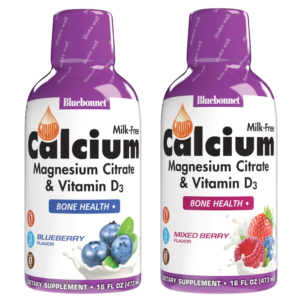 BlueBonnet Nutrition Liquid Calcium Citrate Magnesium Citrate, Vitamin D3, Bone Health, Gluten Free, Soy Free, Milk Free, Kosher, Blueberry and Mixed Berry Combo