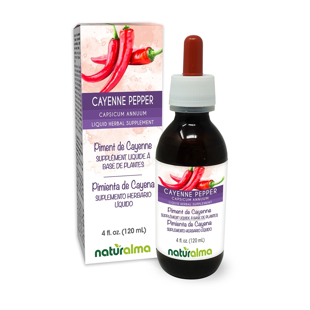 Naturalma Cayenne Pepper (Capsicum annuum) Fruit Alcohol-Free Tincture - 4 fl oz Liquid Extract in Drops - Herbal Supplement - Vegan