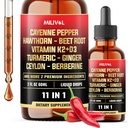 11in1 Cayenne Pepper Liquid Drops with Hawthorn Berry, Beet Root, Garlic, Ginger, Ceylon Cinnamon, Turmeric, Berberine and Bitter Melon - 60 Days Supply - 2Fl Oz