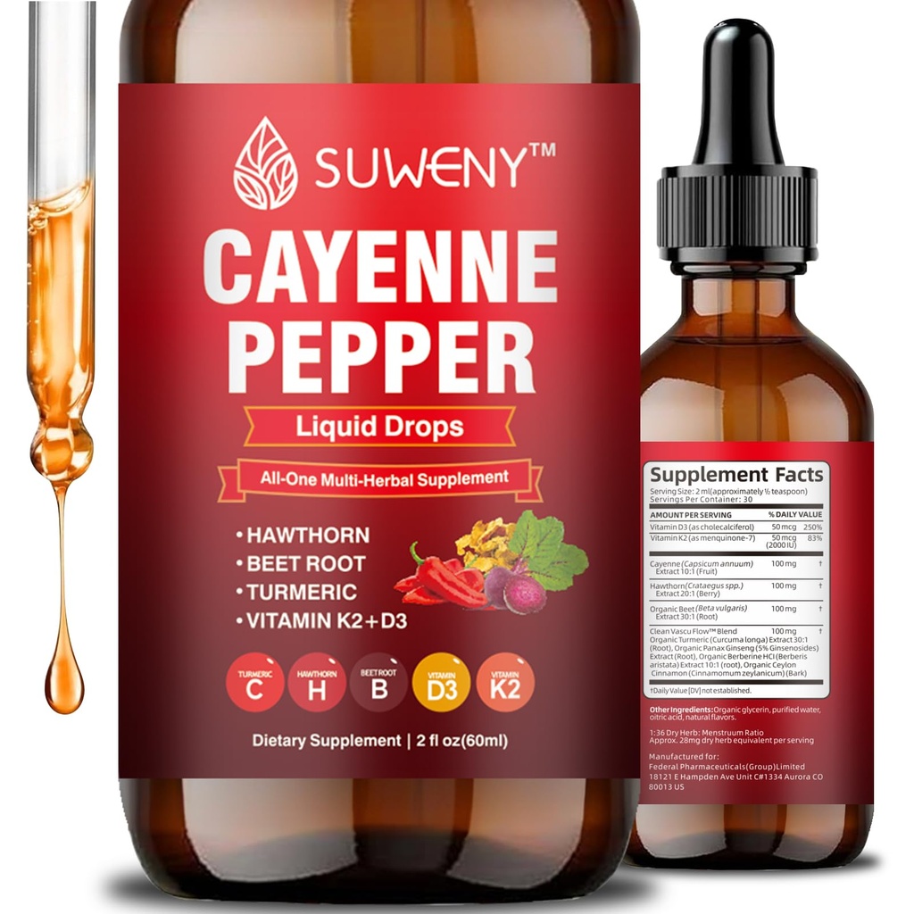 Cayenne Pepper Extract Liquid Drops - 60ml Rapid Absorption Formula | Supports Digestion, Blood Flow & Circulation | Natural, Non-GMO, Vegan-Friendly (1)