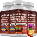 NEW AGE Cayenne Pepper Capsules Supplement with Hawthorn Berry, Dandelion Root, Ceylon Cinnamon, Garlic, Ginger, ACV, Milk Thistle, Beet Root, Aloe Vera - 180 Count
