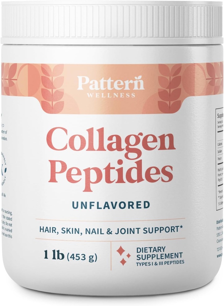 Mønster wellness collagen Peptides pulver (type I & III) - hår, negler, hud og felles helse - Gras Fed & pastur hevet - Hydrolysert kollagen, ikke-GMO, Dairy Free, & Keto - Uslavored (16 Oz)