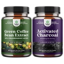 Bundle of Pure Green Coffee Bean Extract for Antioxidant Heart Health Mental Focus and Size Reduction and Cleanse and Detox Activated Charcoal Capsules for Bloating Relief and Body Detox Cleanse