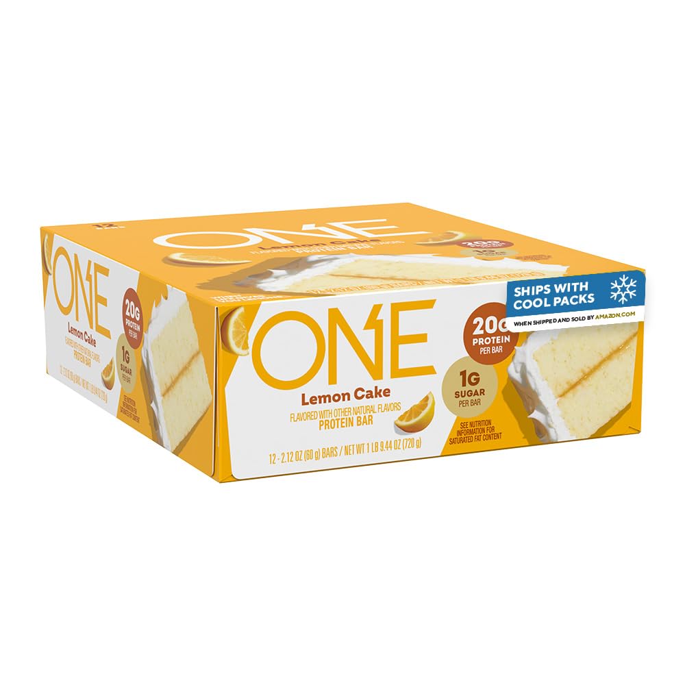 ONE Protein Bars, Lemon Cake, Gluten Free with 20g Protein and 1g Sugar, Pantry Staples, 2.12 oz (12 Count), Packaging May Vary
