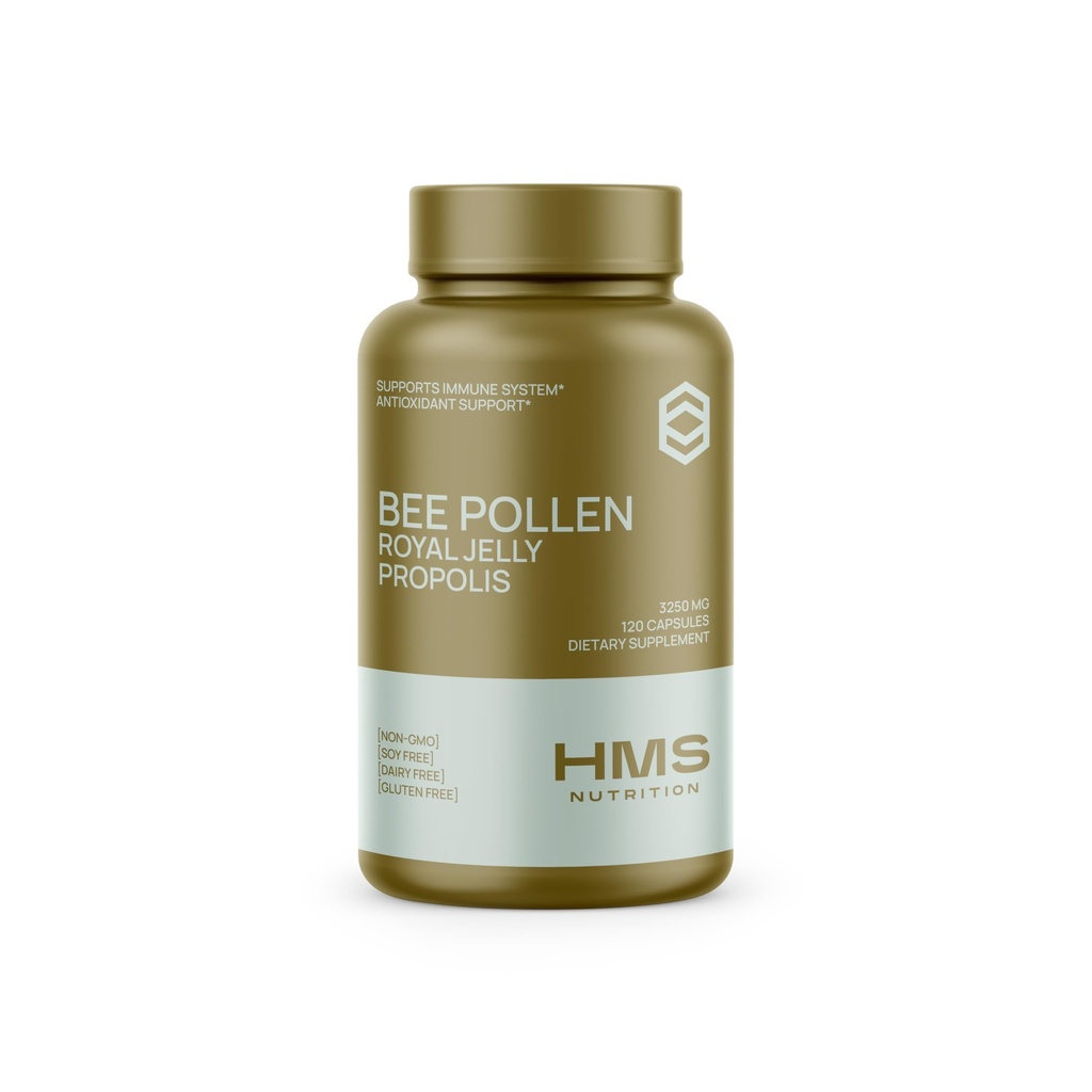HMS Nutrition Bee Pollen 3,250 mg — 120 Vegetarian Capsules | Bee Pollen + Propolis & Royal Jelly Blend | High Potency Daily Immune & Wellness Support | Non‑GMO, No Fillers