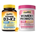 Vitalibre Women's Probiotics 100 Billion CFU & Vitamin D3 K2 10000 IU