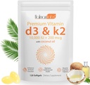 Vitamine D3 K2 Supplément Softgel,2-in-1 Micro-ingrédients Vitamine D3 10000 UI + 200 MCG Vitamine K2, Huile de coco, Sans OGM, Supplément Softgel (120Pcs)