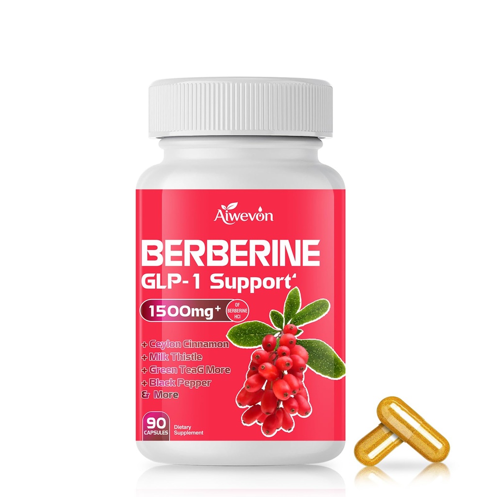Berberine 1500mg Capsules with Ceylon Cinnamon, Chromium & Alpha Lipoic Acid – Metabolic Support Supplement for Energy & Weight Management – Vegan, Non-GMO – 90 Count